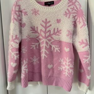 32 Degrees Pink and White Snowflake Sweater